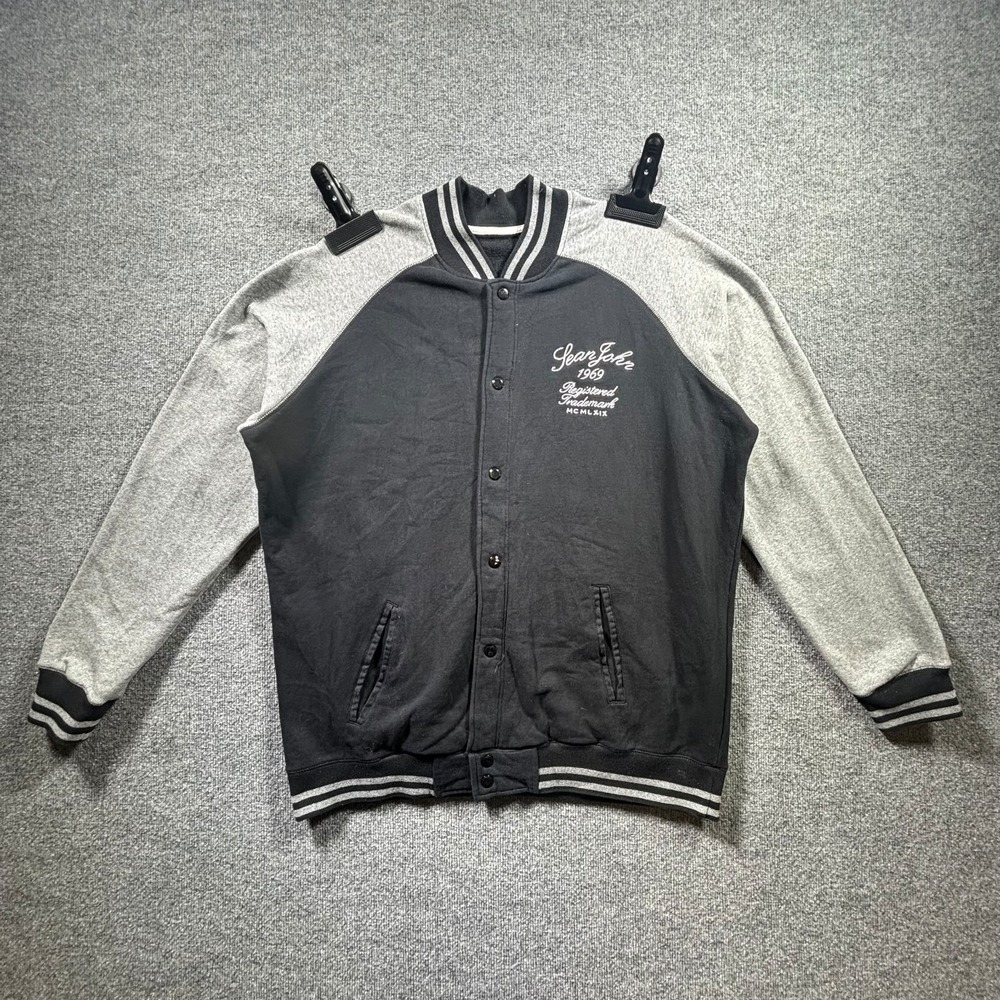 Vintage Sean John Varsity Jacket Men's 3XLT Black Gray Snap Button Y2K